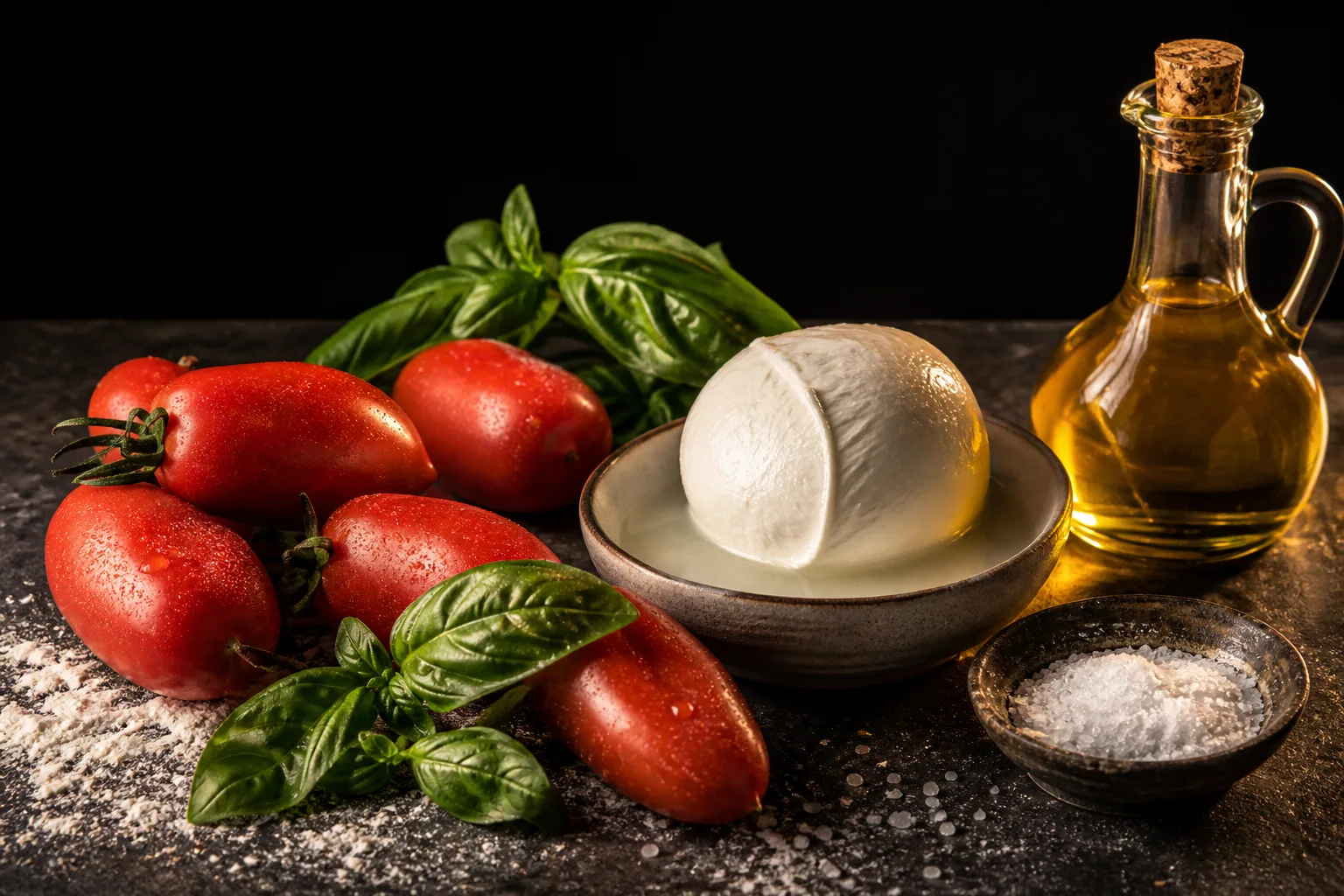 San Marzano tomatoes with basil and mozzarella